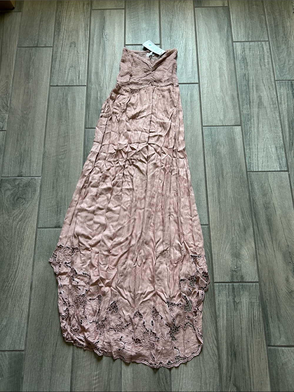 Smocked Lace-Hem Maxi Dress in Dusty Rose